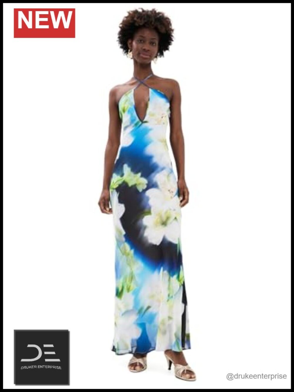 Women's Mirae Cross Front Maxi Dress Halter Neck Sleeveless Formal